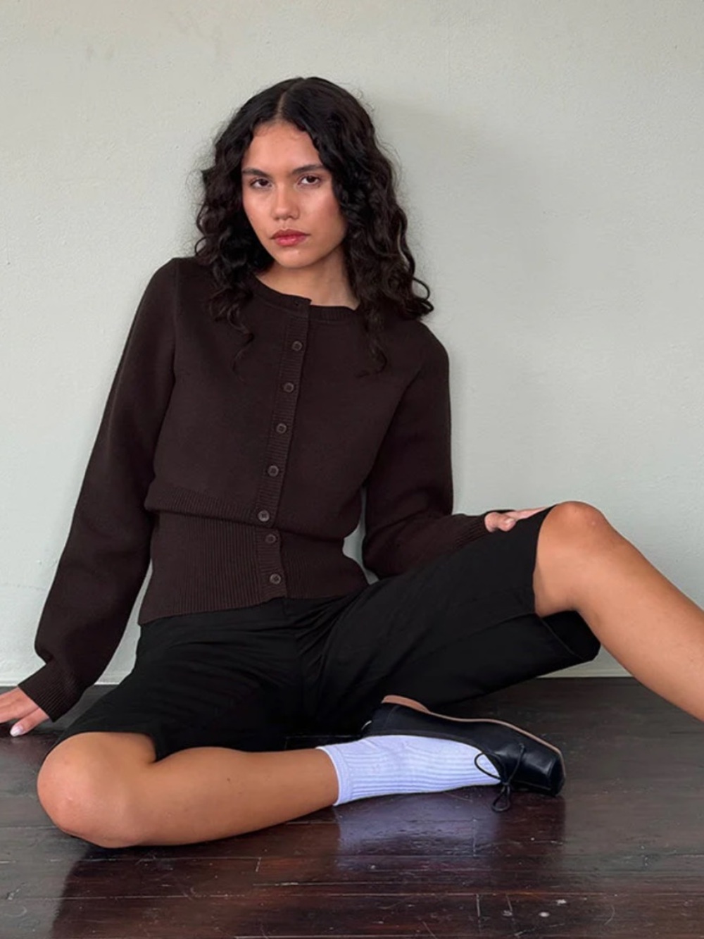 Motel Subra Long Sleeve Ribbed Hem Cardigan in Bitter Chocolate Size XS NWT - Picture 3 of 12